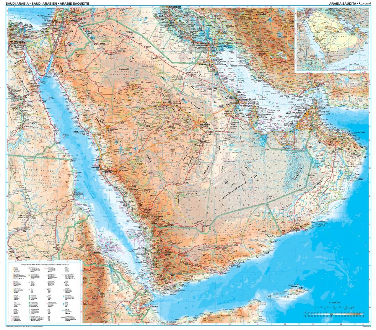 Mapa da Arábia saudita topográfico