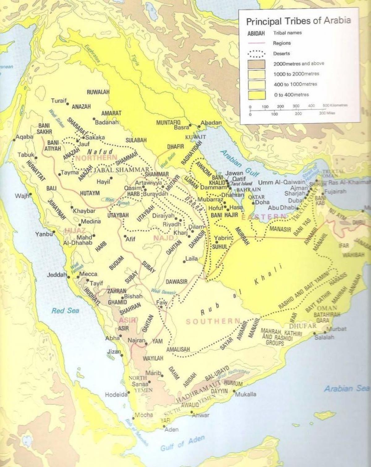 Mapa da Arábia saudita tribos