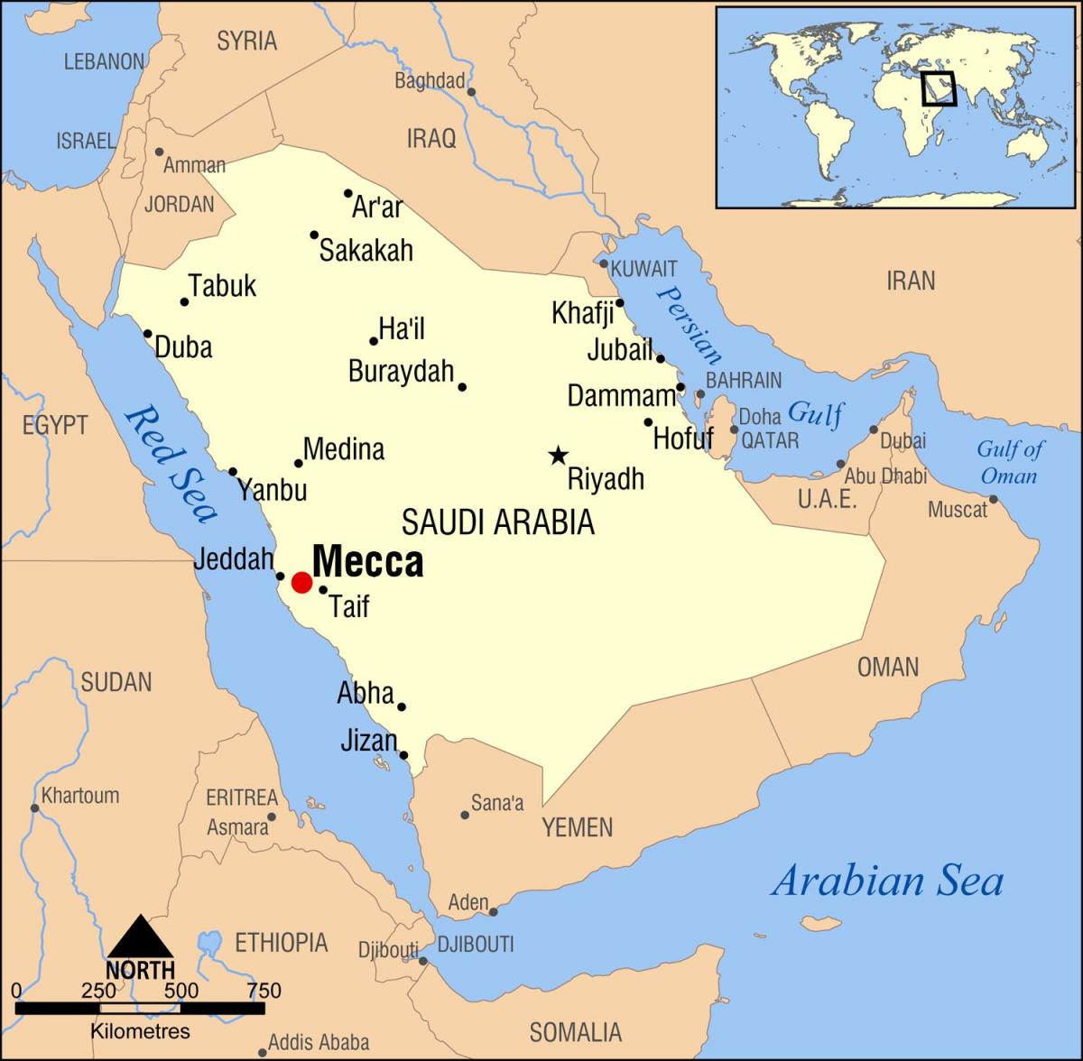 mapa de meca na Arábia saudita