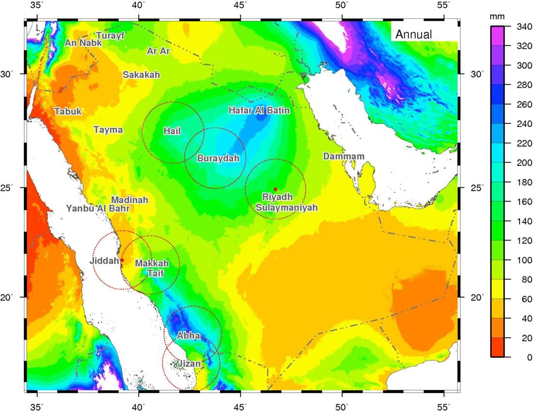 Mapa da Arábia saudita clima