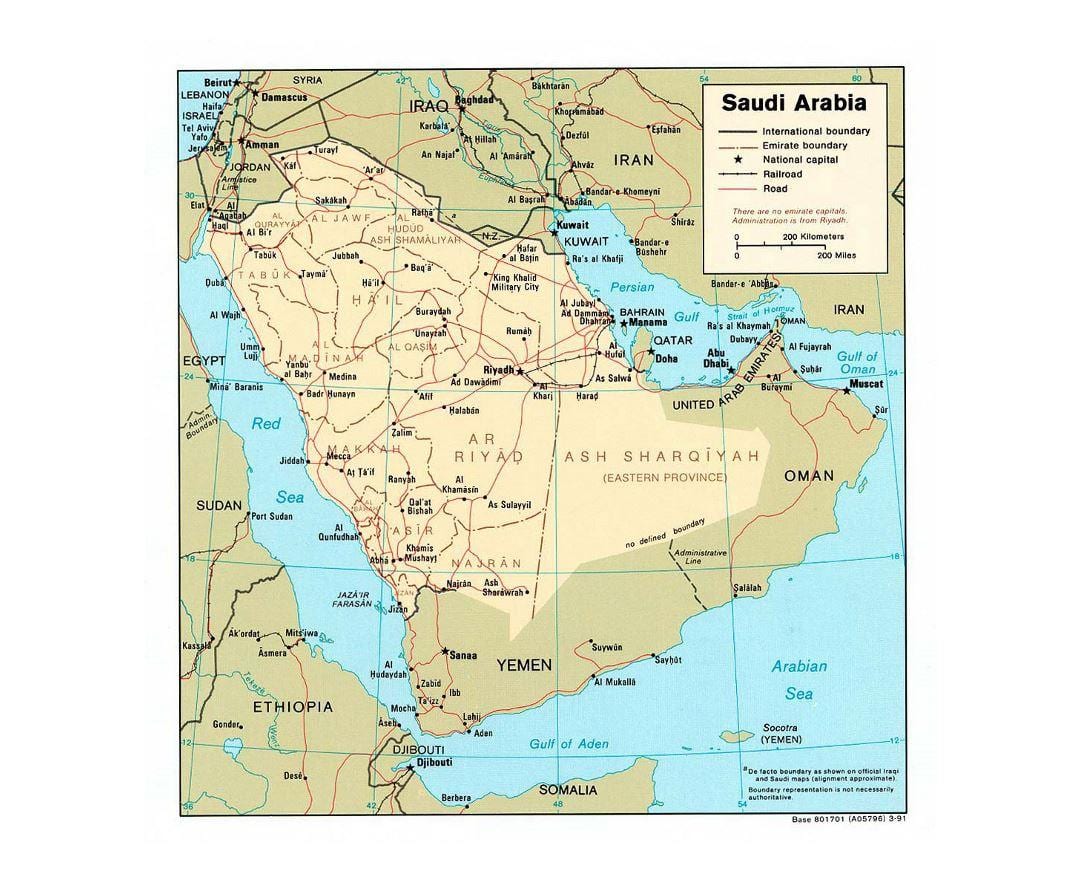 A Arábia saudita mapa com cidades principais