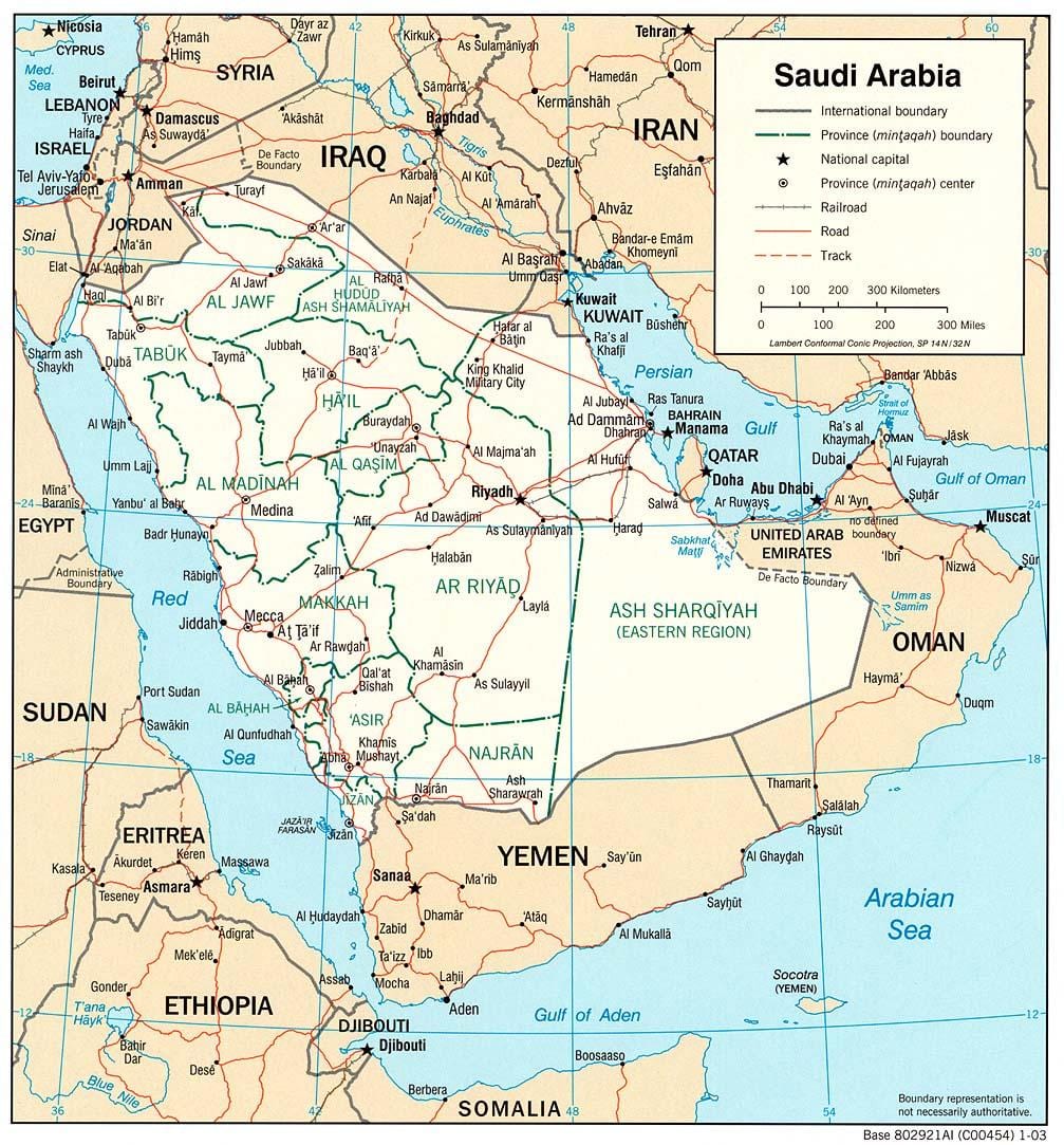 Mapa da Arábia saudita com o nome da cidade