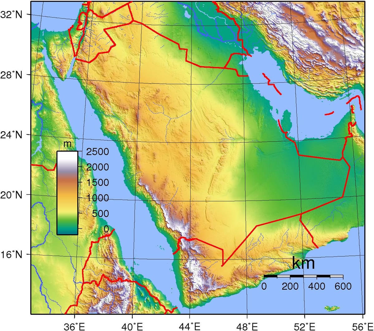 Mapa da Arábia saudita elevação