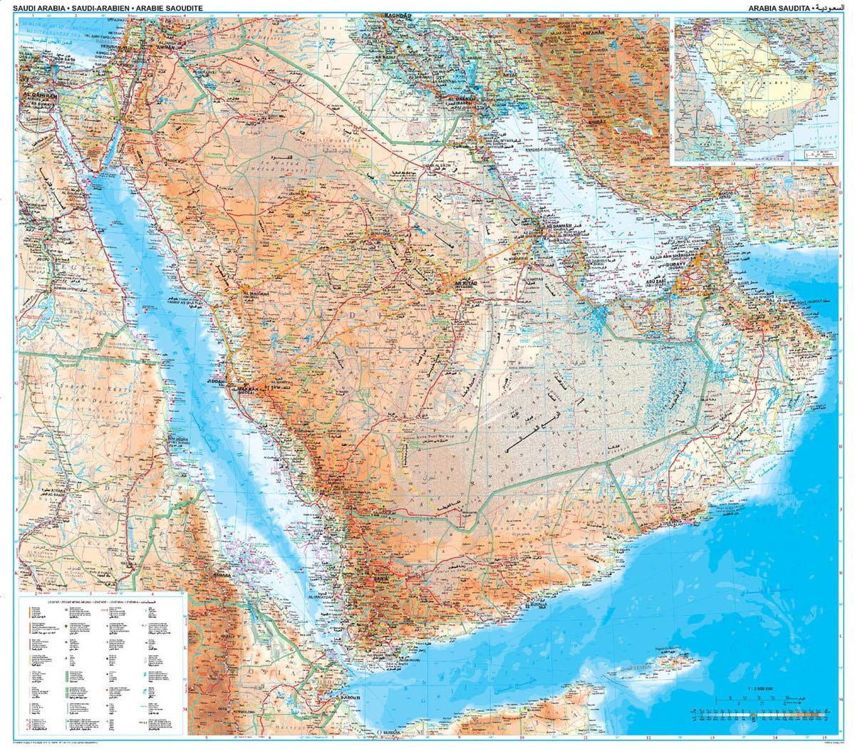 Mapa da Arábia saudita topográfico