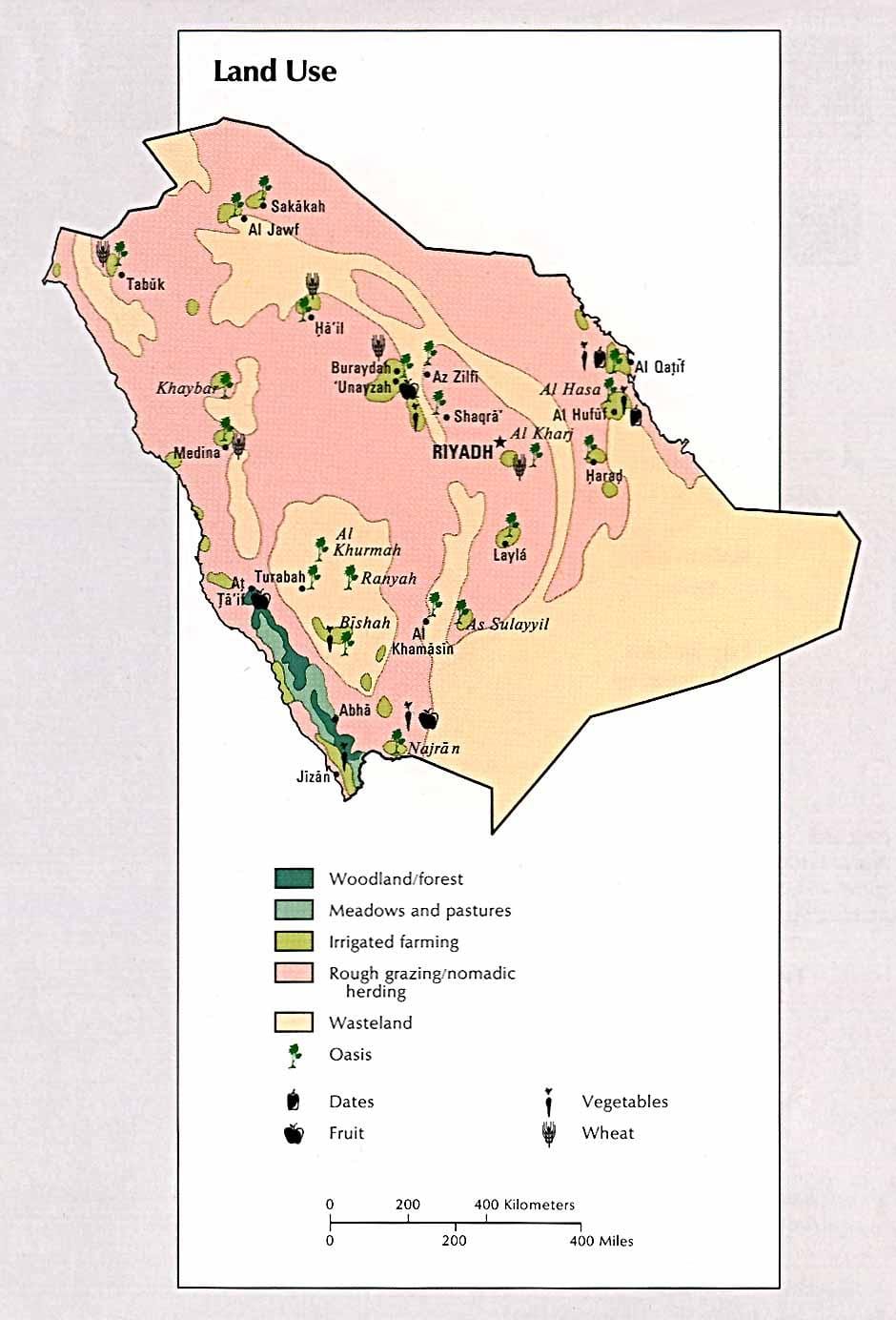 Mapa da Arábia saudita recursos naturais