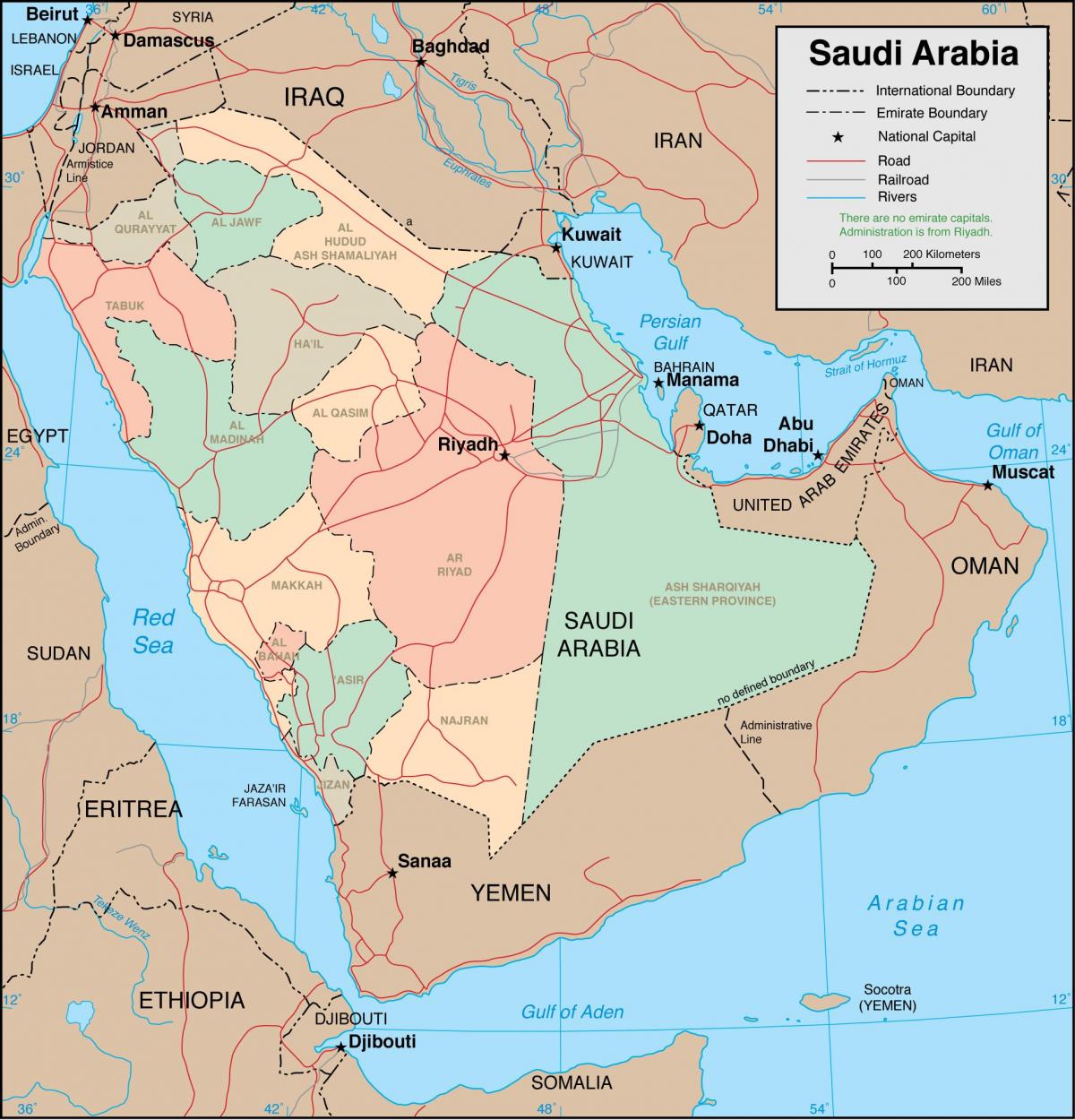 A Arábia saudita regiões mapa