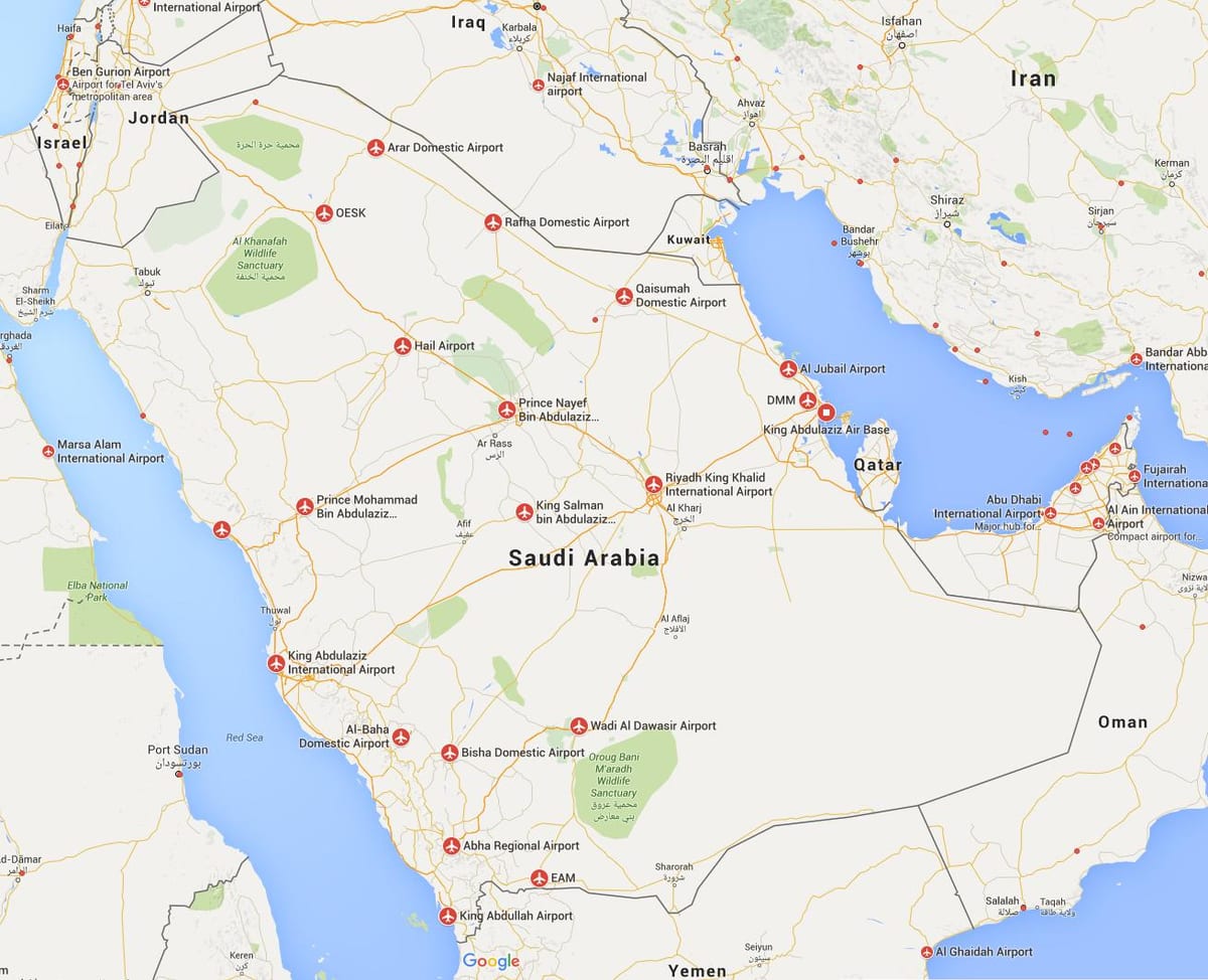 A Arábia saudita aeroportos mapa