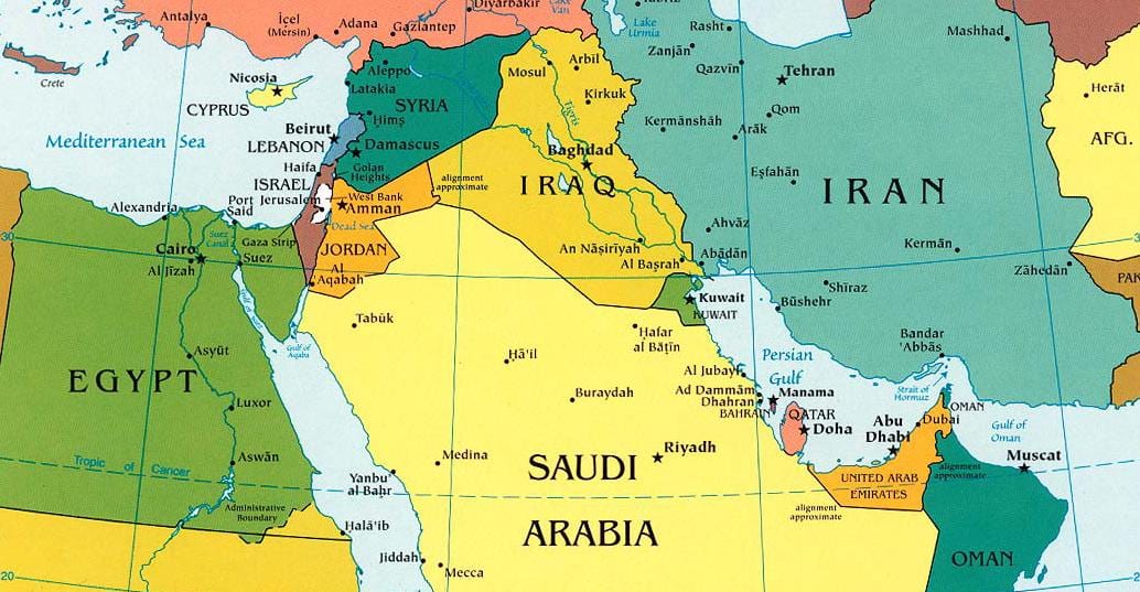 mapa de Arábia saudita países vizinhos