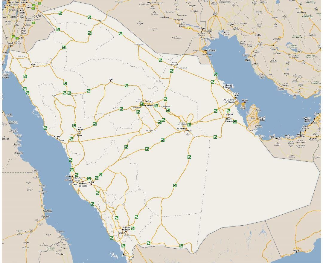 Mapa detalhado da Arábia saudita