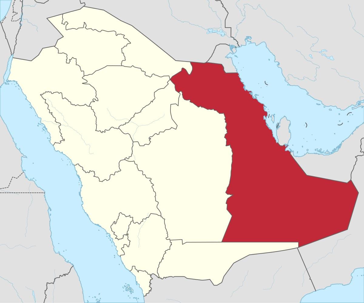 Mapa da província oriental da Arábia saudita