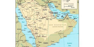 A Arábia saudita mapa com cidades principais