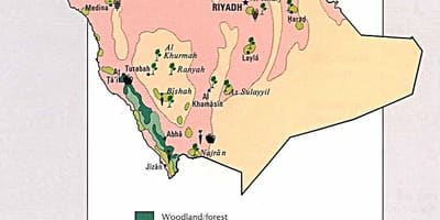 Mapa da Arábia saudita recursos naturais